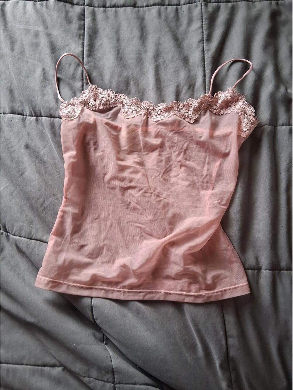 Calvin Klein Pink Cami Top Slip Soft Nylon Lace Trim Medium C2